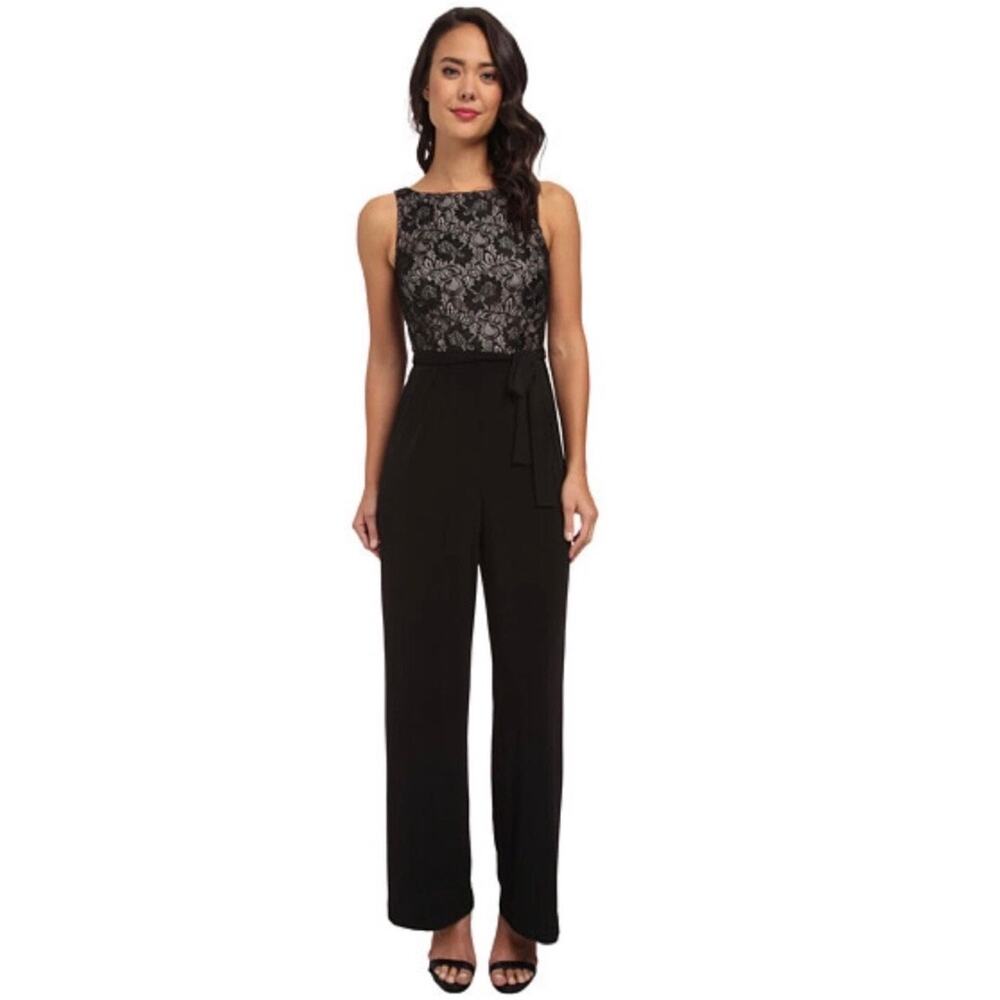 Calvin Klein Lace Top Wide Leg Jumpsuit Size 12 Black